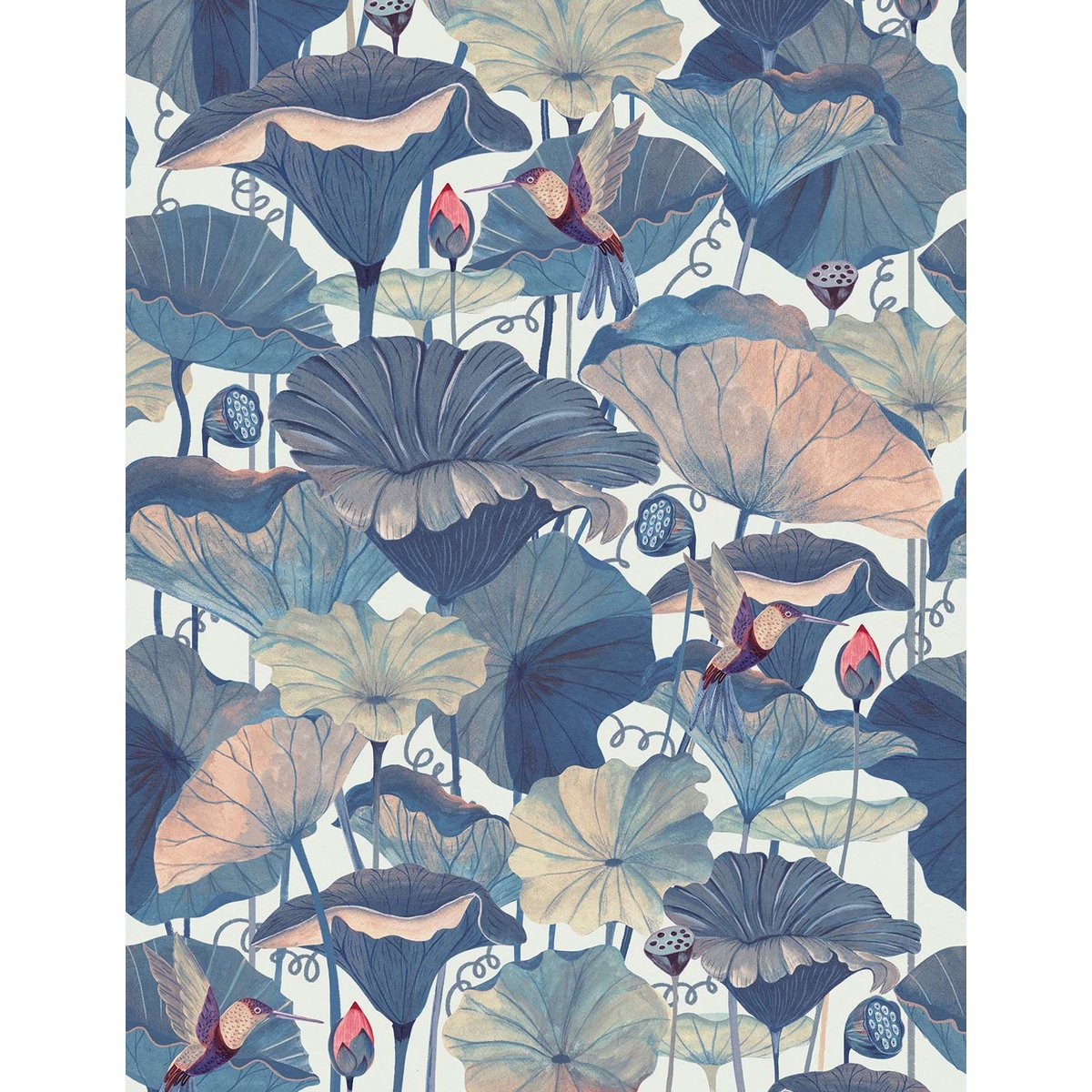 Papier peint lotus et nénuphars intissé, HEXOA