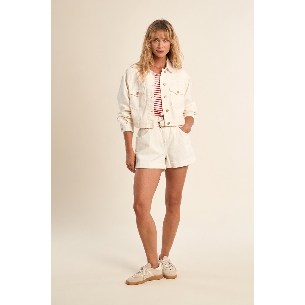 Veste courte en denim blanc, MOLLY BRACKEN
