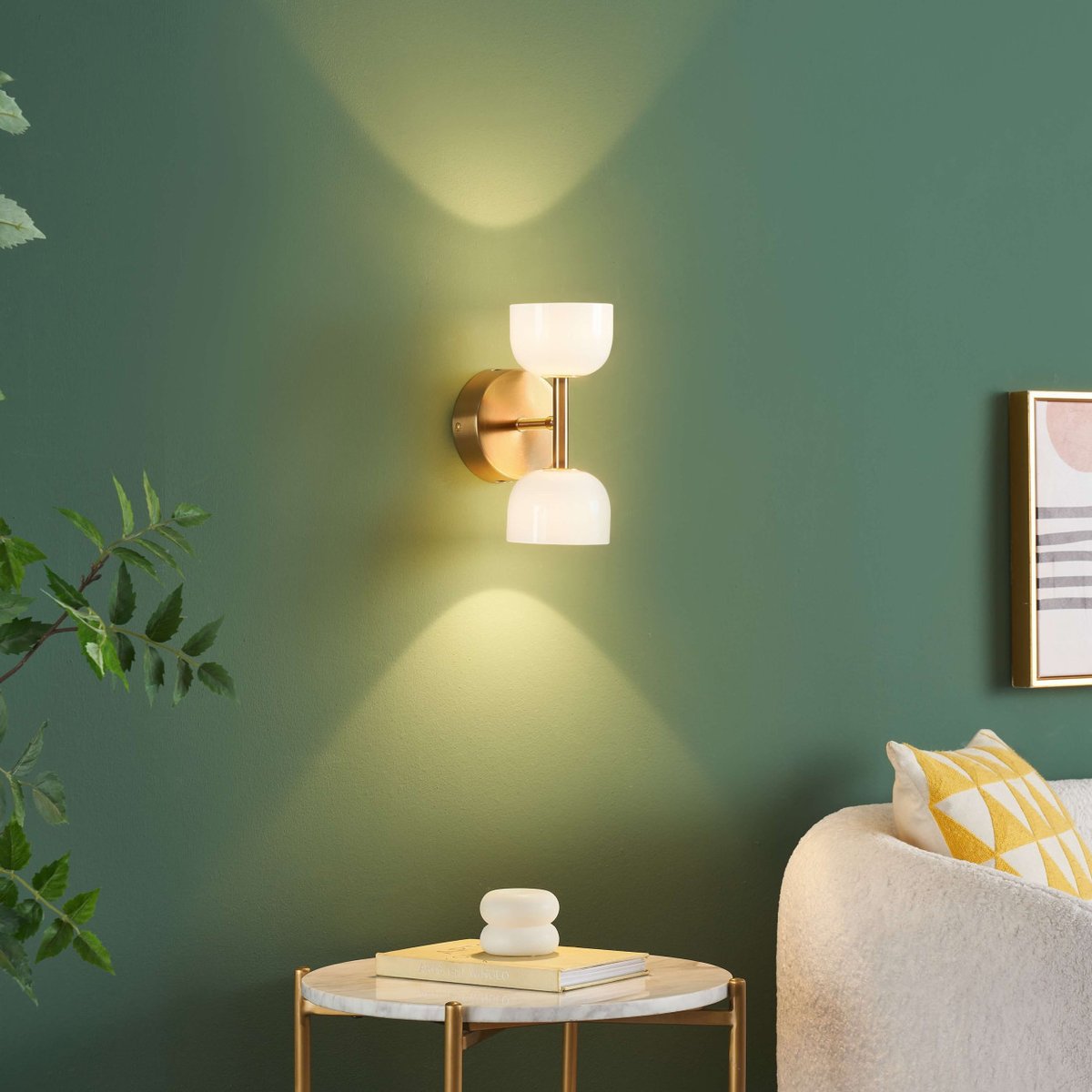 Applique double LED chic - NYSSÉA laiton et blanc, KOSILUM