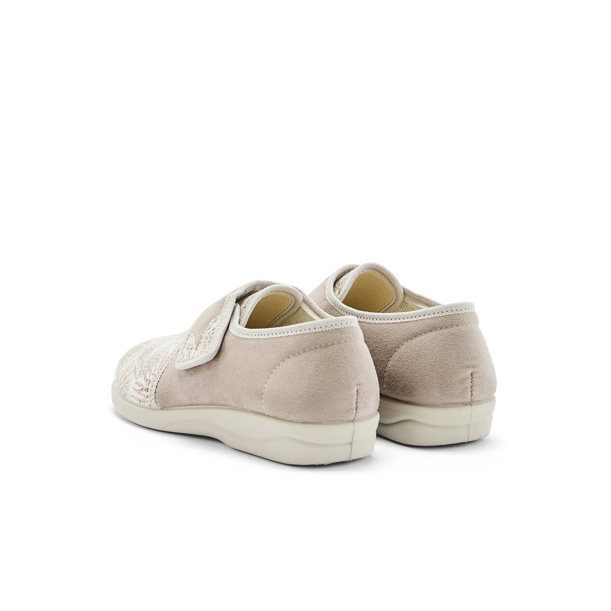 Derbies à scratch tissu extensible beige, PEDICONFORT