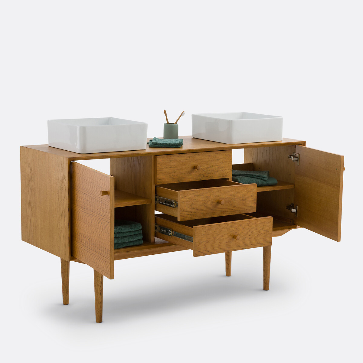 Meuble sous vasque vintage L140 cm, Quilda chêne moyen, LA REDOUTE INTERIEURS