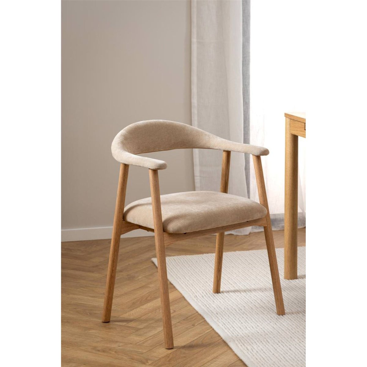 Chaise scandinave chenille et chêne SETTLICA beige chaud et chêne naturel, RECOLLECTION