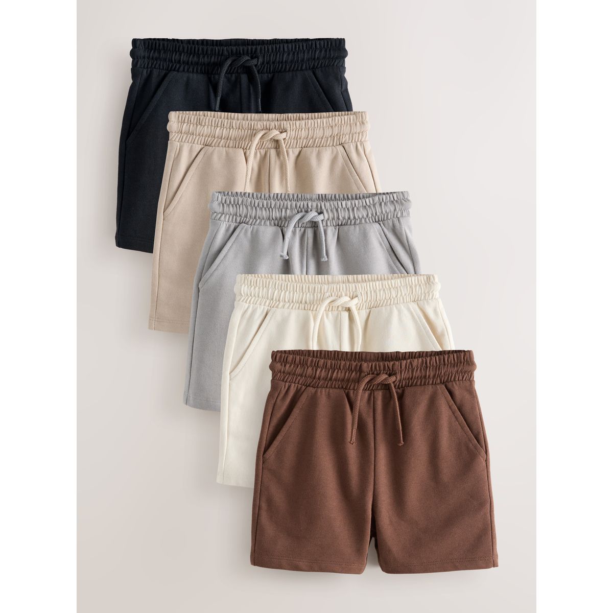 Shorts en jersey, lot de 5 brun chocolat/noir/pierre/gris, NEXT