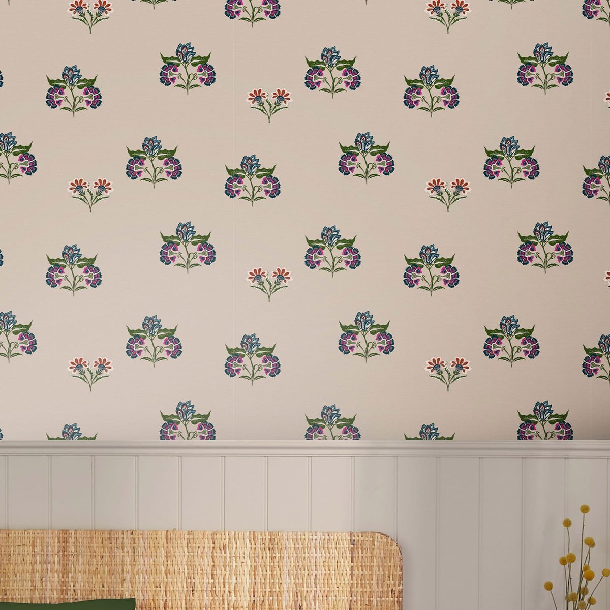 Papier peint Ornements de fleurs jacobines gris, JOULES