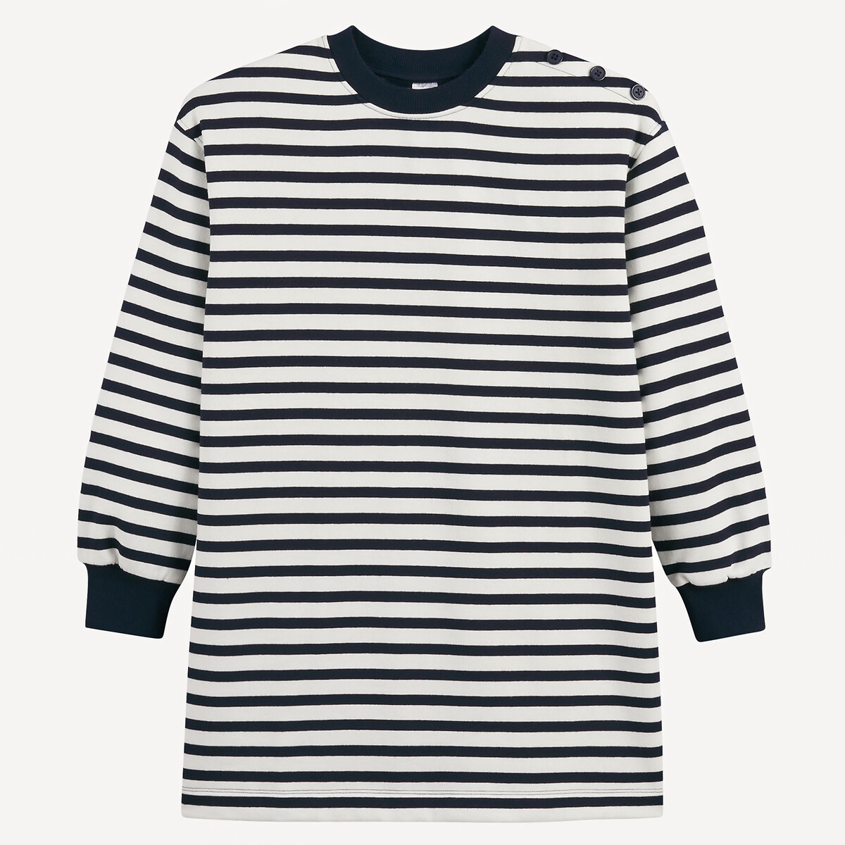 Striped Fleece Jumper Dress with Long Sleeves navy blue/ecru, LA REDOUTE COLLECTIONS