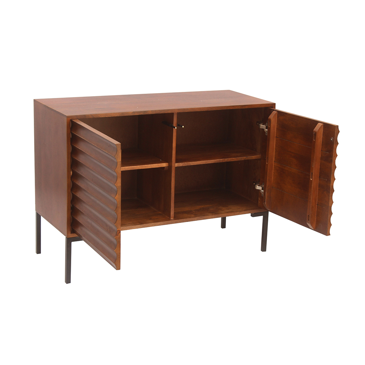 Buffet en bois foncé manguier massif et métal noir 2 portes L100 cm ONDA noyer, MILIBOO