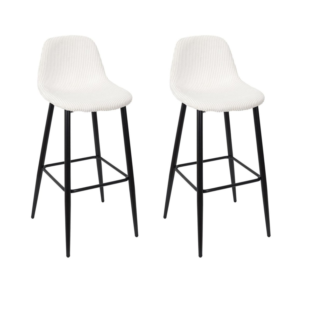 Lot de 2 chaises de bar en velours côtelé SCOTT blanc, TOILINUX