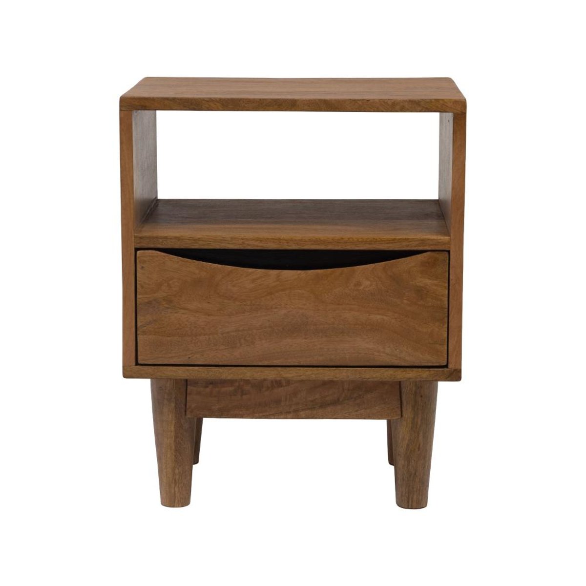 Table de chevet 1 tiroir 1 niche en manguier et métal L30 cm Gino marron, AMADEUS
