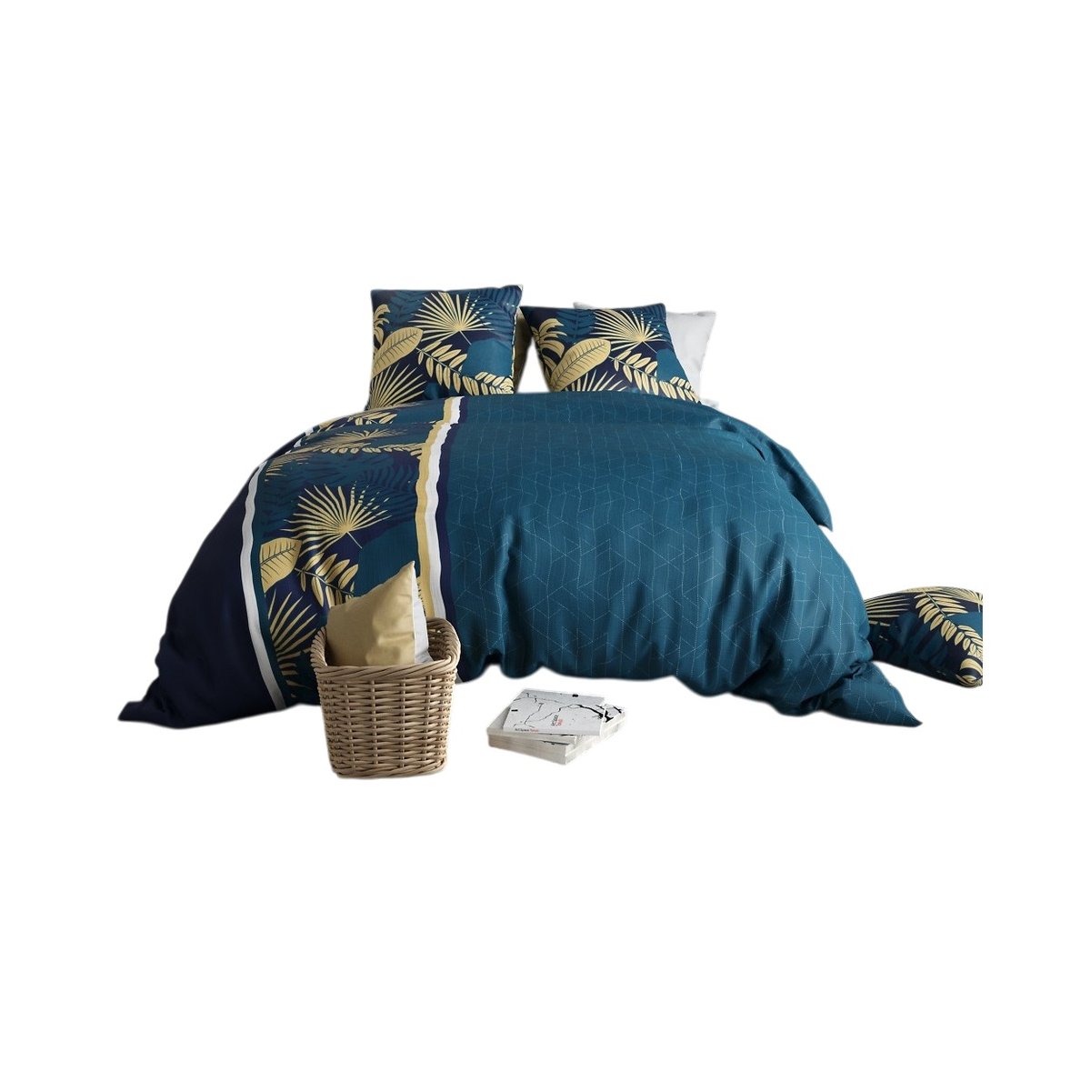 Housse couette + taie Feuillage tropea bleu, EDEN
