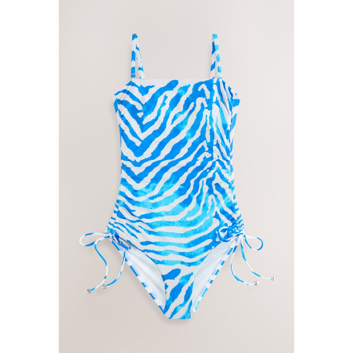 Maillot de bain bandeau gainant et ruché zèbre blanc/bleu, NEXT