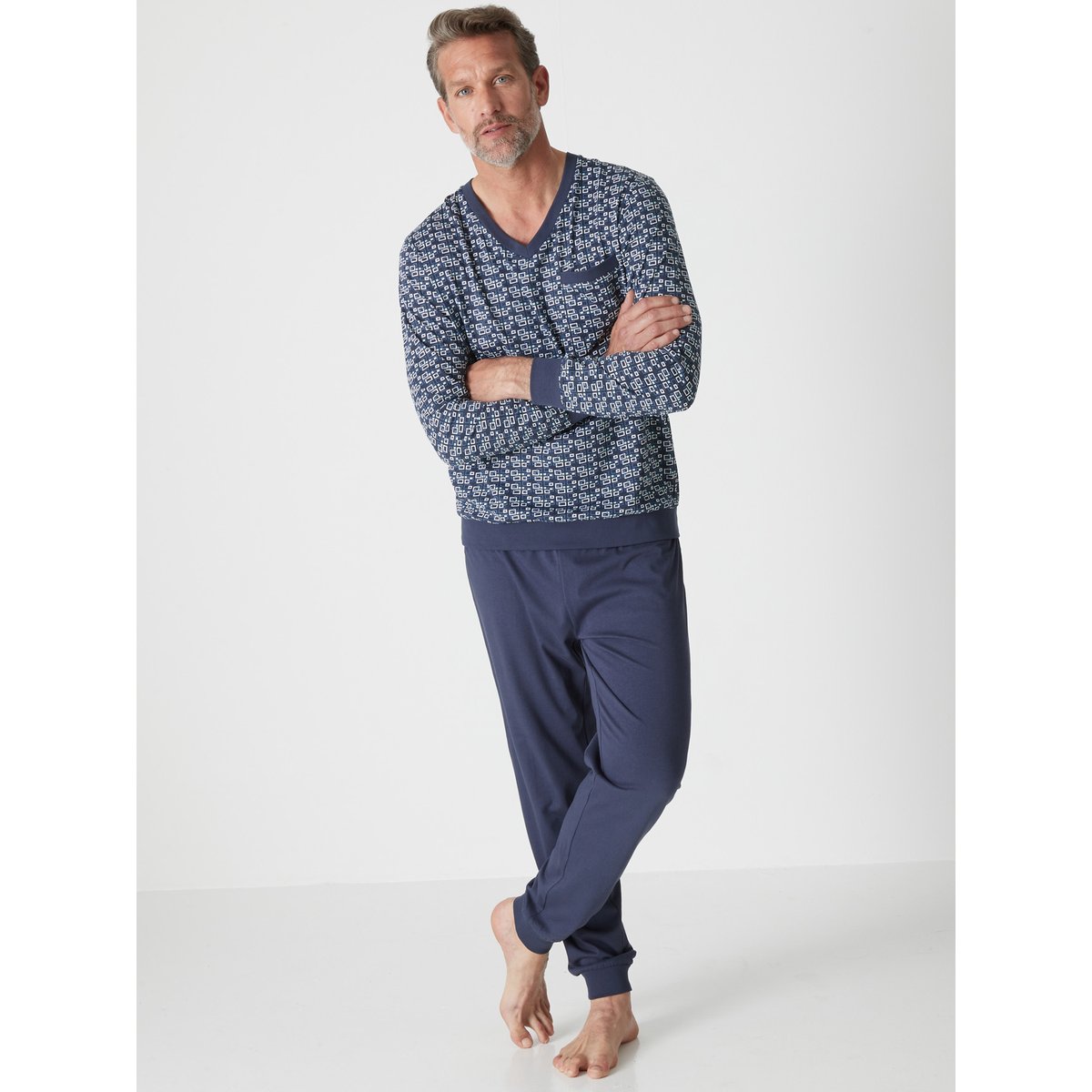 Pyjama forme jogging en jersey imprimé bleu, DAXON