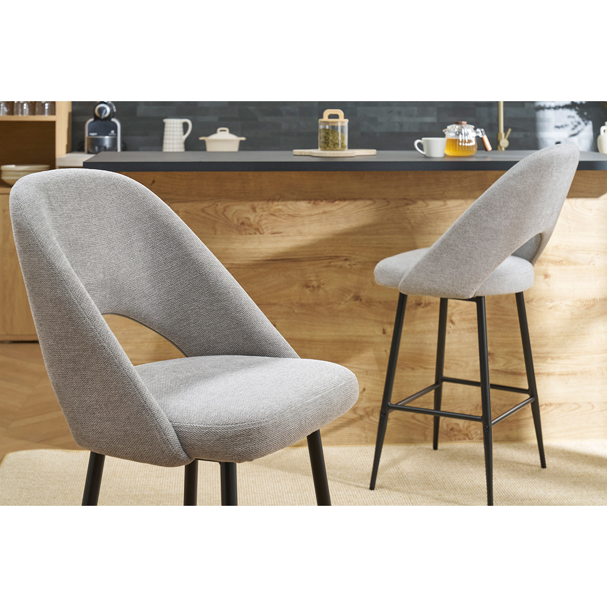 Tabourets de bar en tissu velours côtelé vert kaki H65 cm (lot de 2) COSETTE gris, MILIBOO