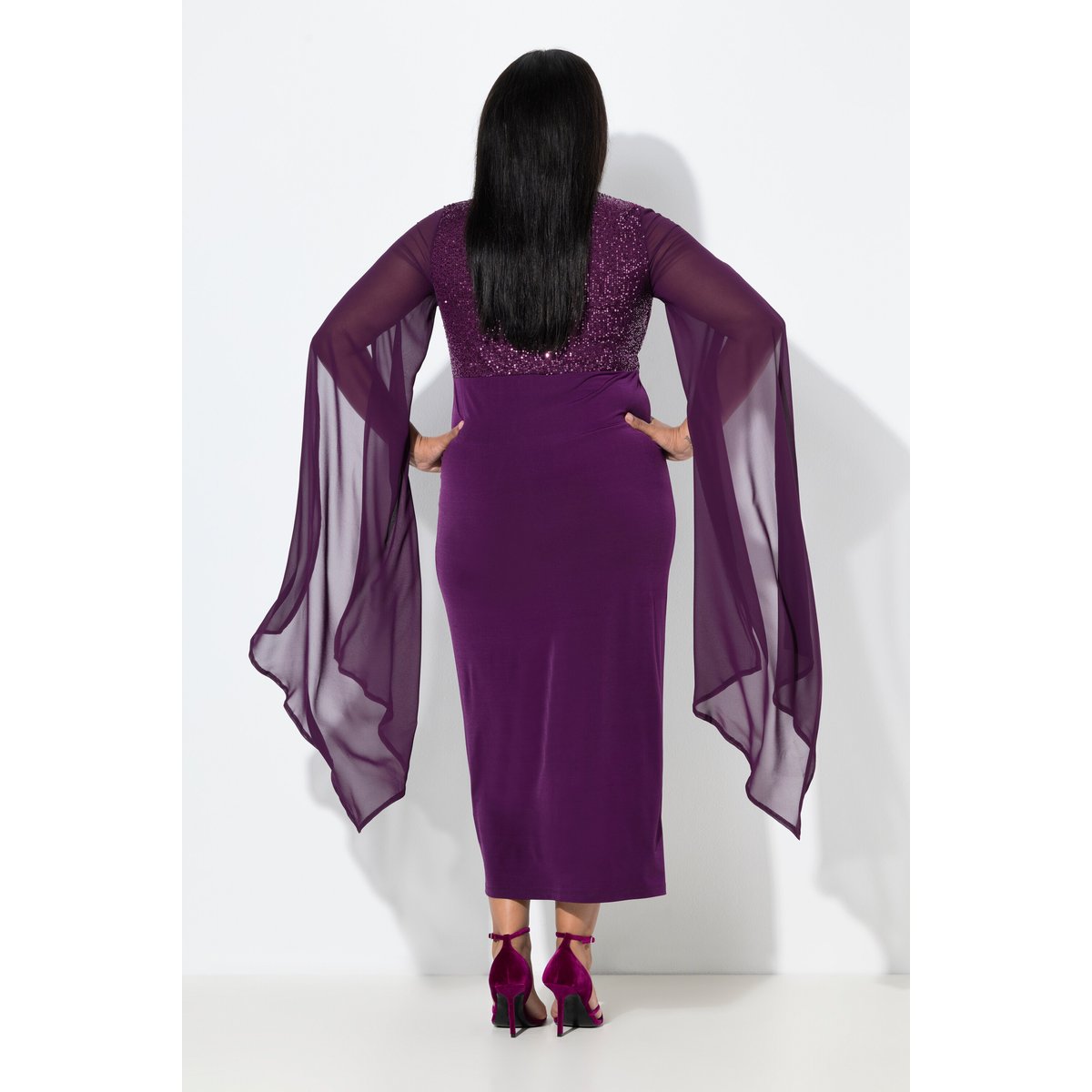 Robe maxi en mousseline, paillettes mûres, ULLA POPKEN
