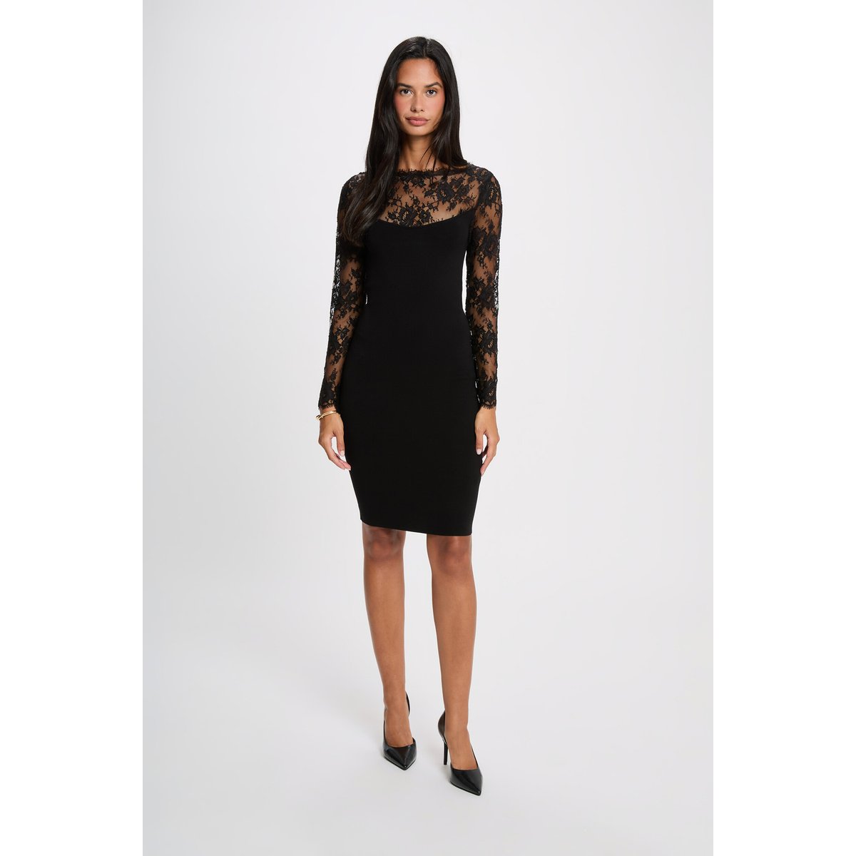 Robe dentelle manches longues noir, MORGAN