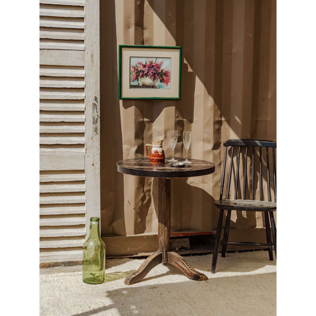 Table à manger bistro en bois Denise N°1168 - Bon état bois foncé, DEBONGOUT