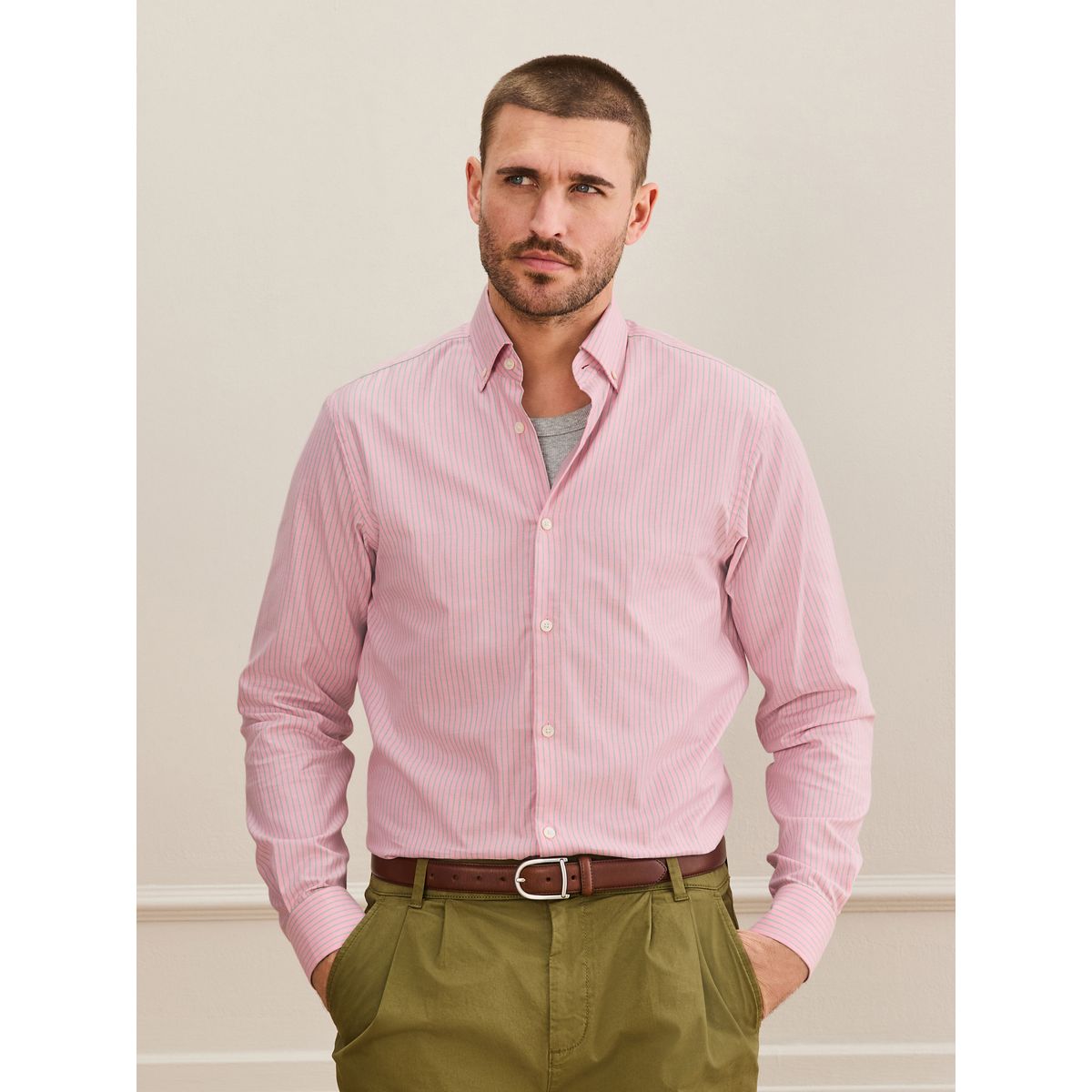 Chemise habillée en coton à col boutonné signature rose/vert, NEXT