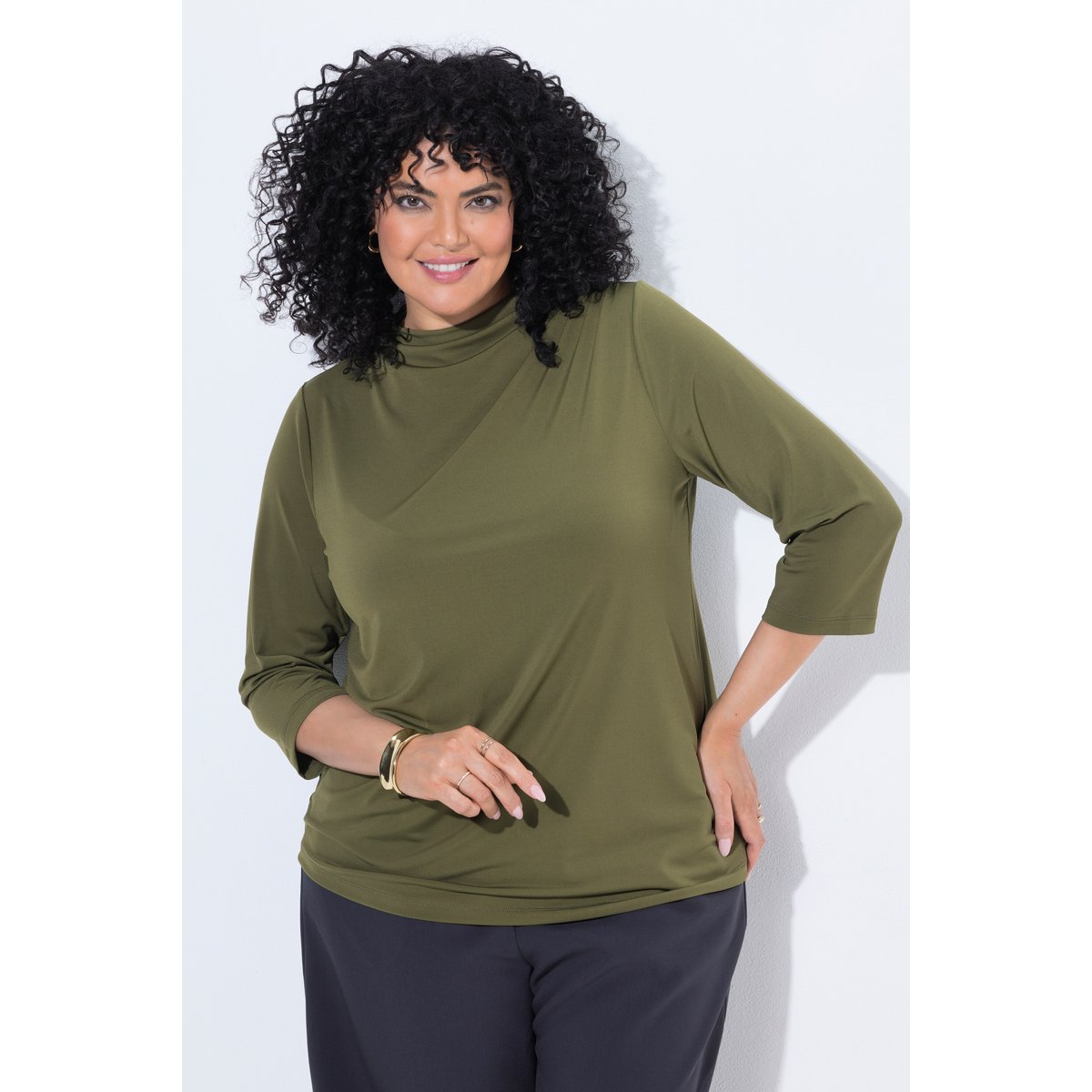 Blouse effet drapé kaki foncé, ULLA POPKEN