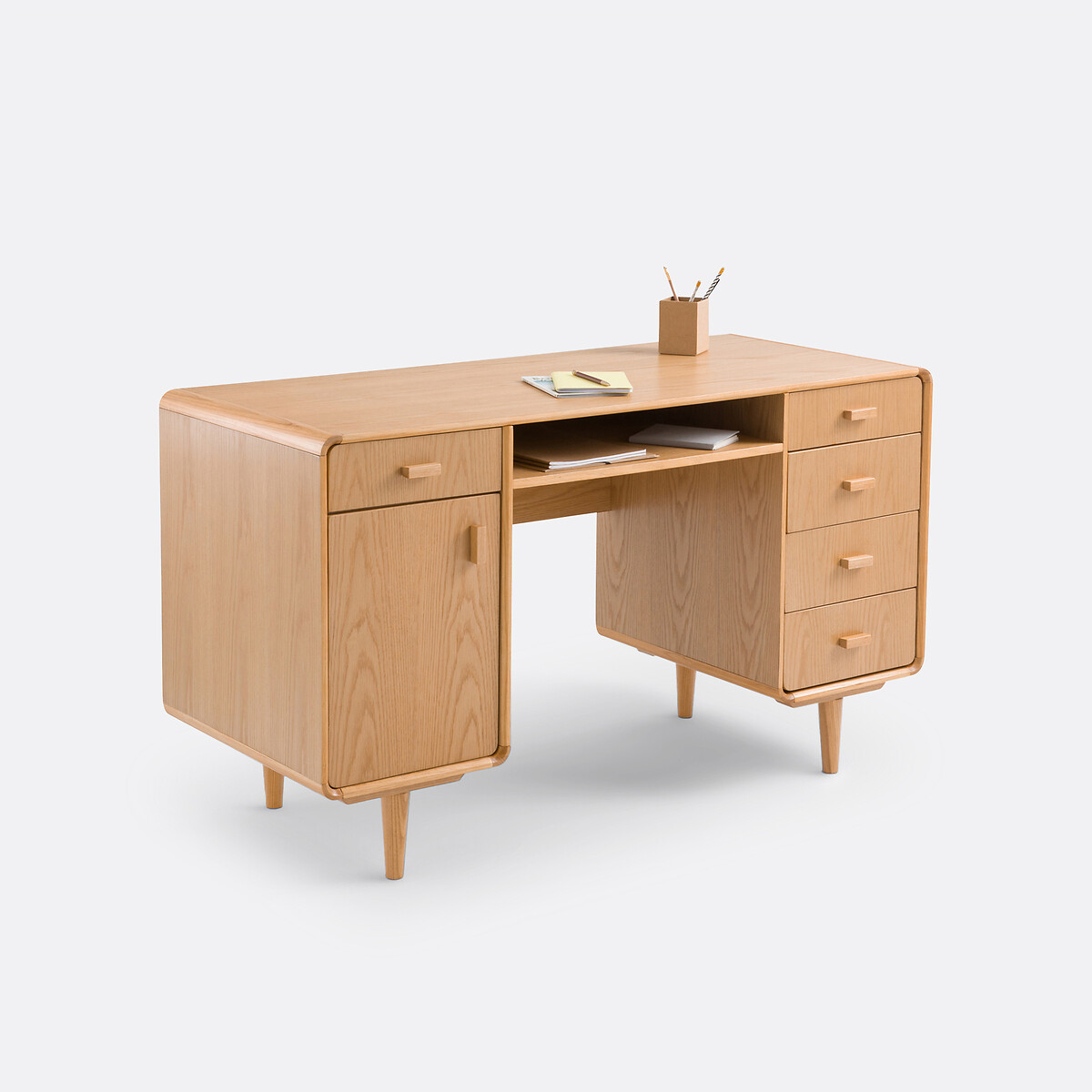 Bureau double caisson plaqué chêne, Miji bois clair, LA REDOUTE INTERIEURS