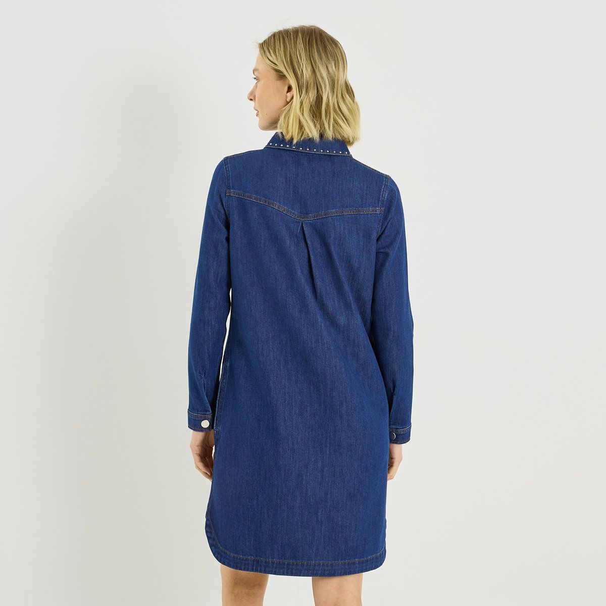 Robe en denim avec clous bleu dark stone, GRAIN DE MALICE