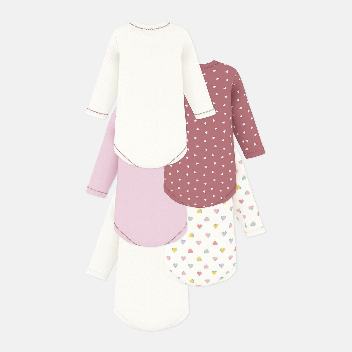 Lot de 5 bodies à manches longues blanc + rose, PETIT BATEAU