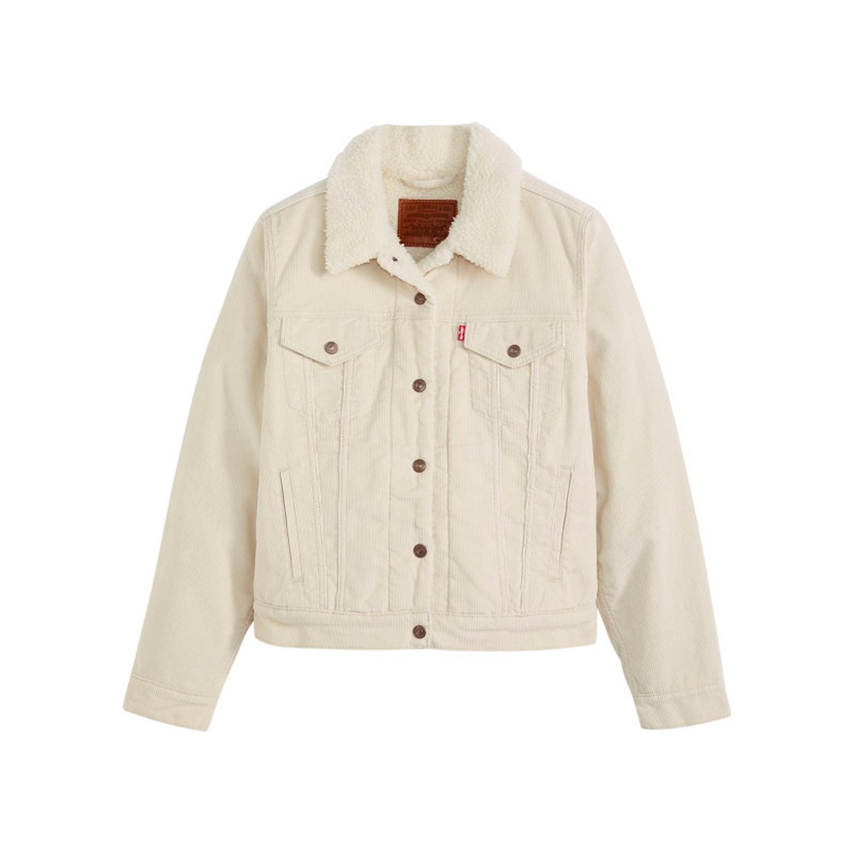 Blouson côtelé en coton écru avec un col chemise et doublure sherpa écru, LEVI'S