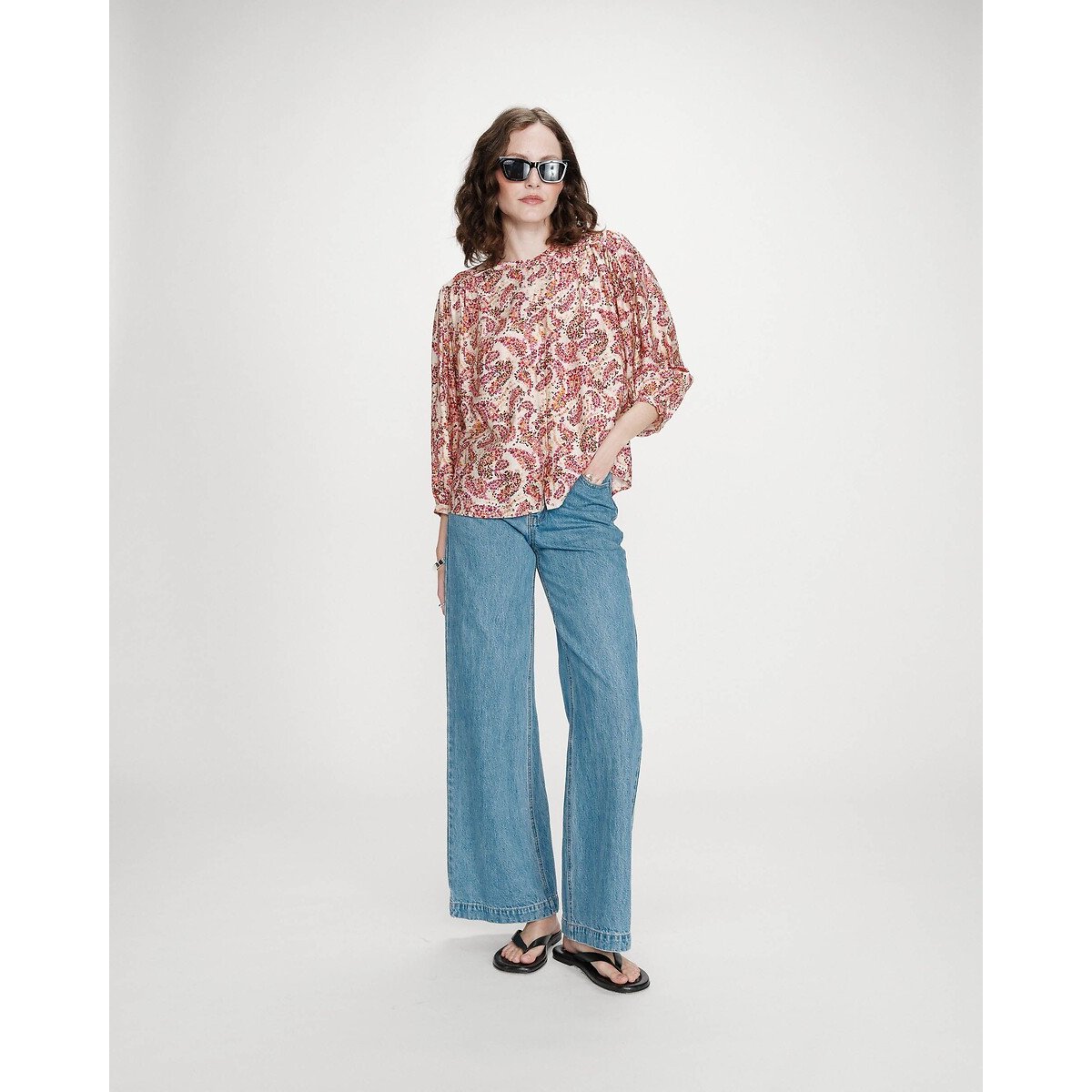 Blusa stampata con maniche 3/4 VEZIA fantasia rosa, GRACE & MILA