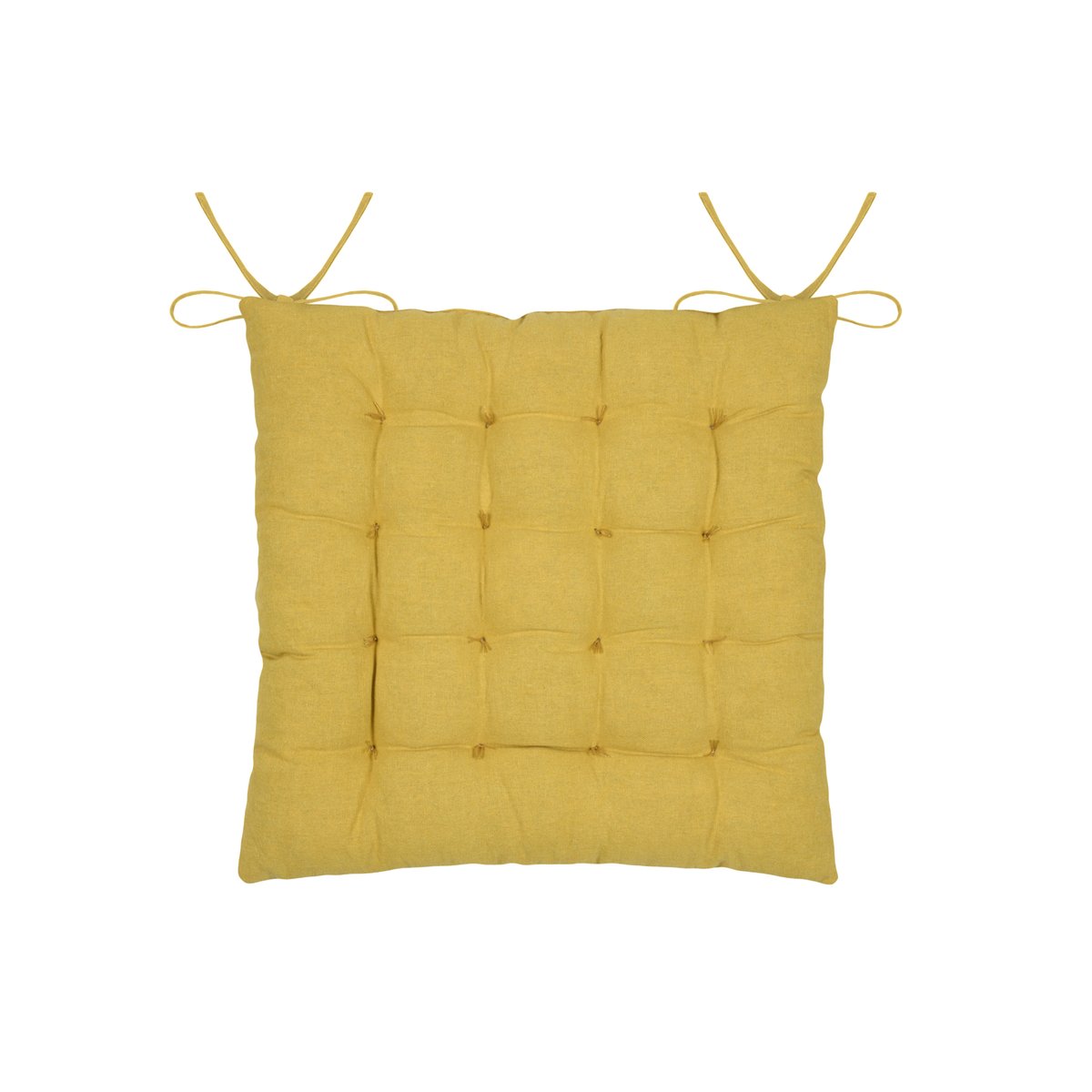 Galette de chaise en polycoton capitonnée à motif marguerites jaune moutarde, LOVELY CASA