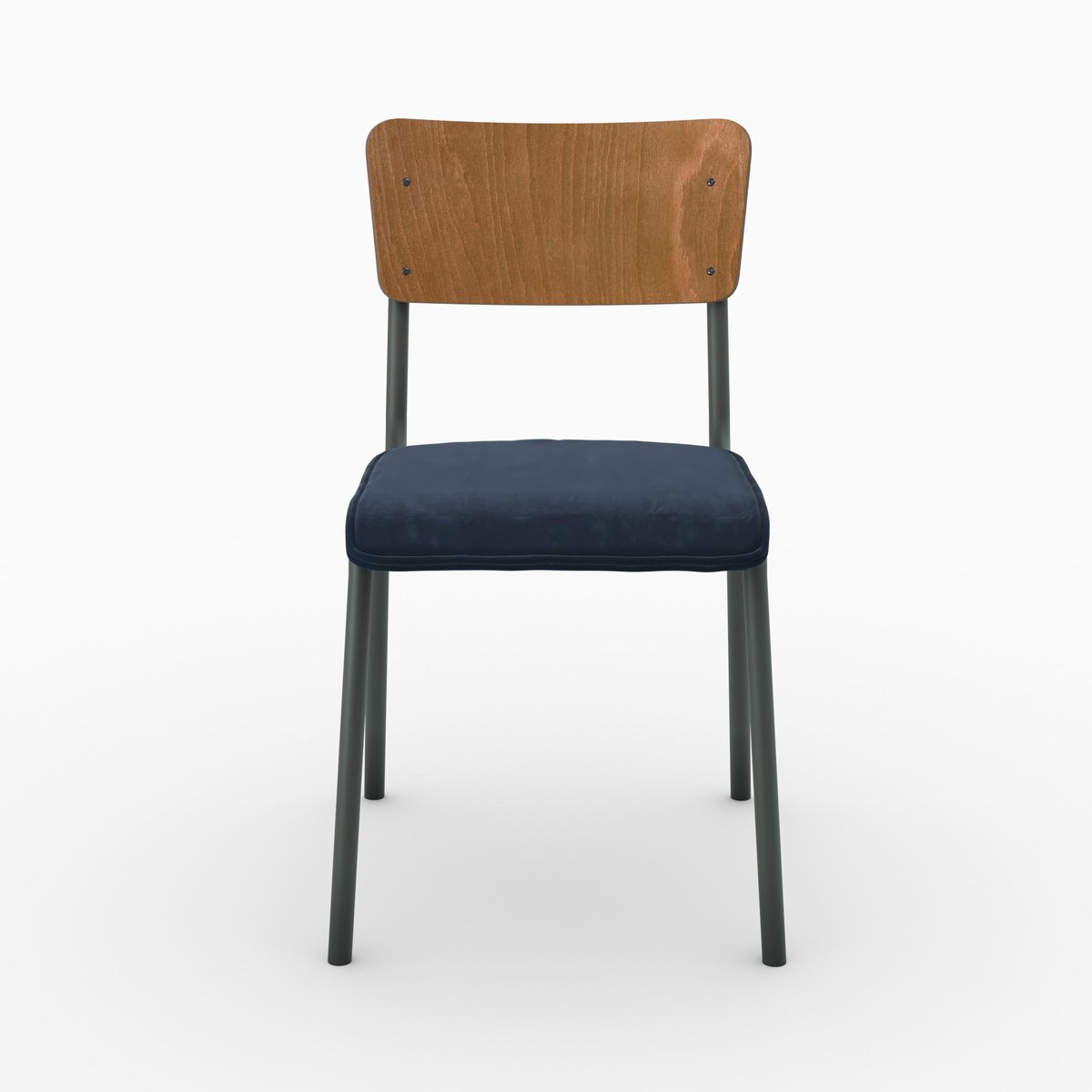 Lot de 2 chaises en bois et velours - NICO bois foncé et bleu, MAISON PAVANE