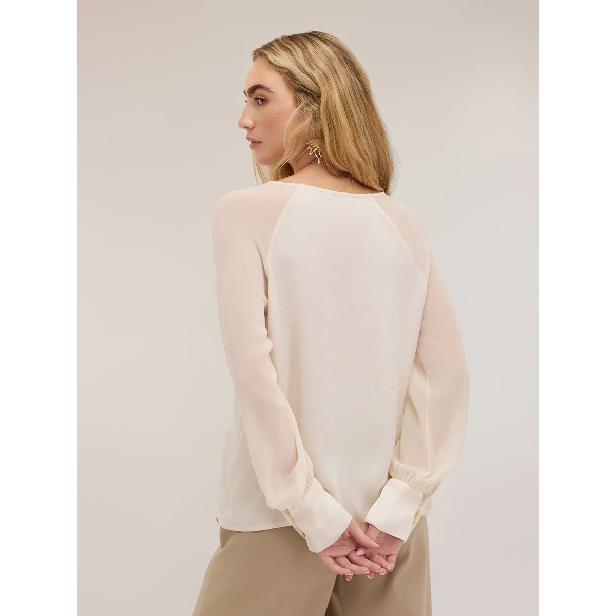 Blouse avec manches raglan semi-transparentes blanc, MOTIVI