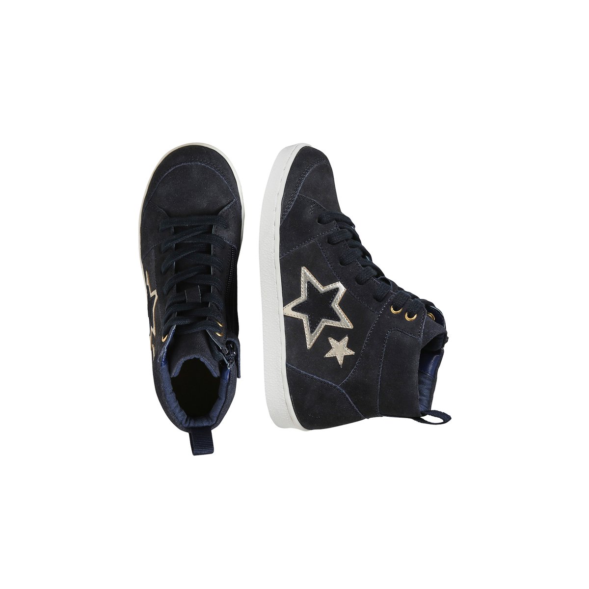 Baskets mid cuir lacées et zippées bleu marine, VERTBAUDET