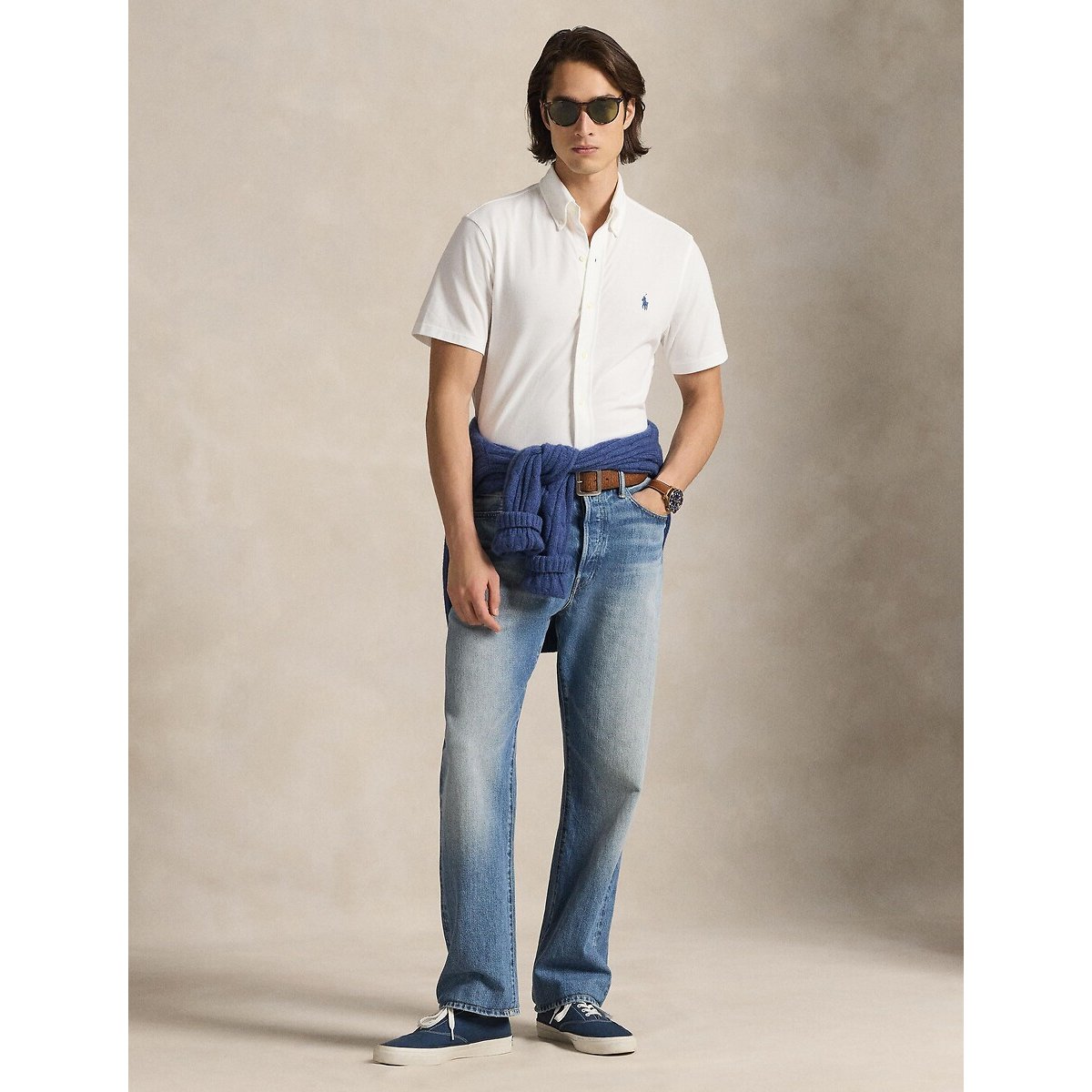 Cotton Piqué Shirt with Short Sleeves in Regular Fit white, POLO RALPH LAUREN