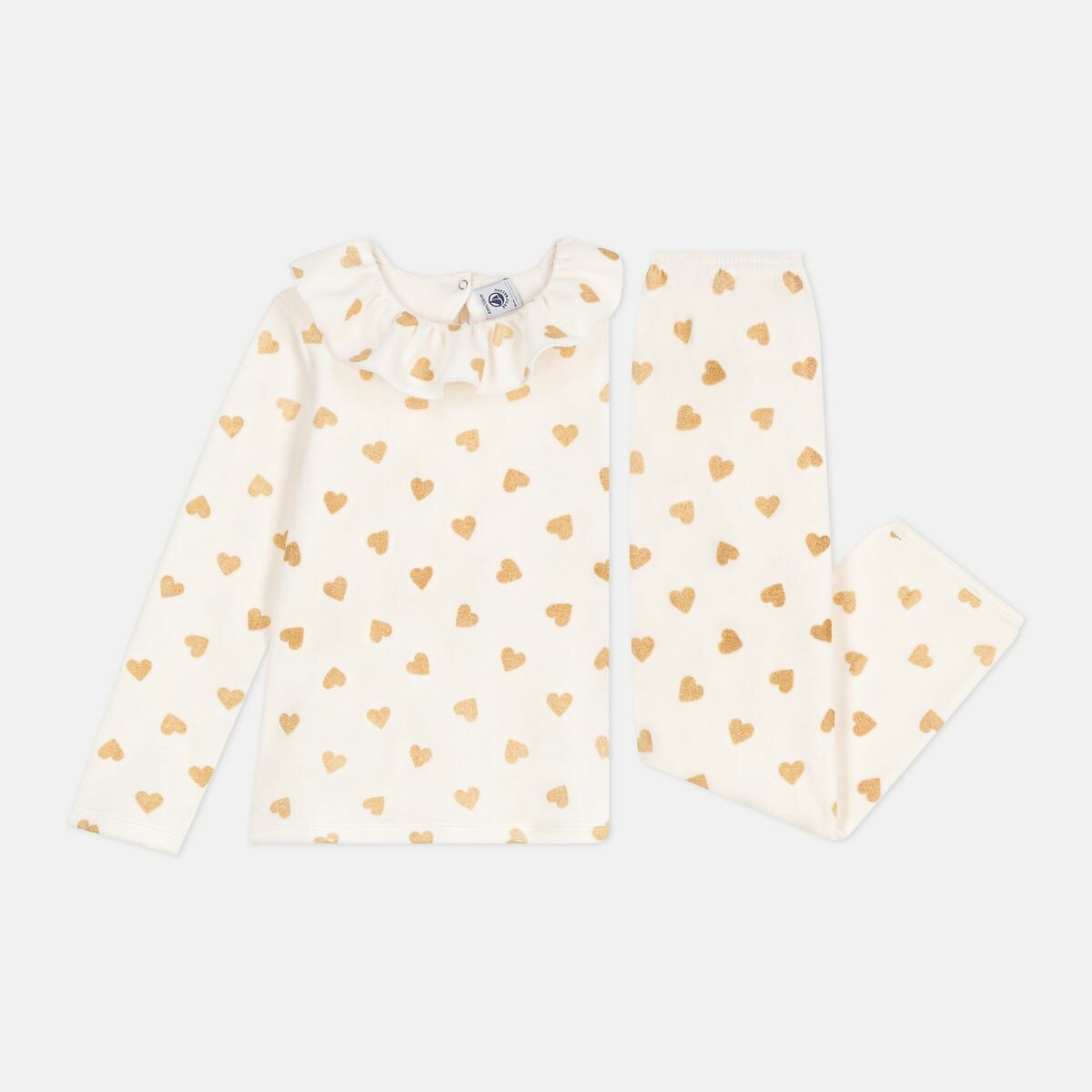 Pigiama in cotone, con stampa a cuori color oro fantasia cuore, PETIT BATEAU