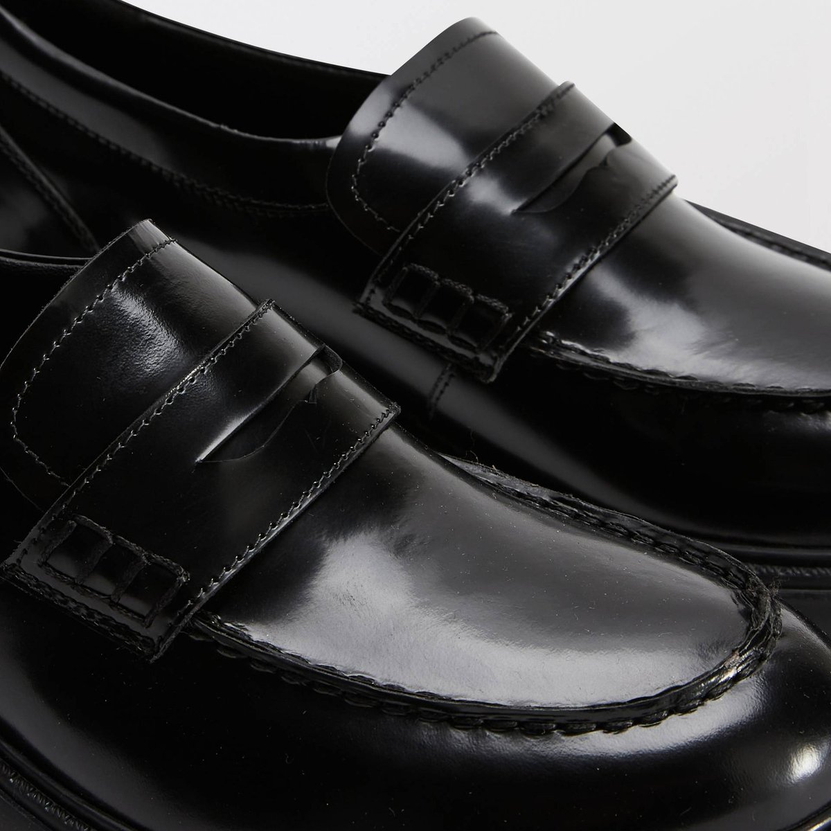 Mocassins en cuir noir, MONOPRIX