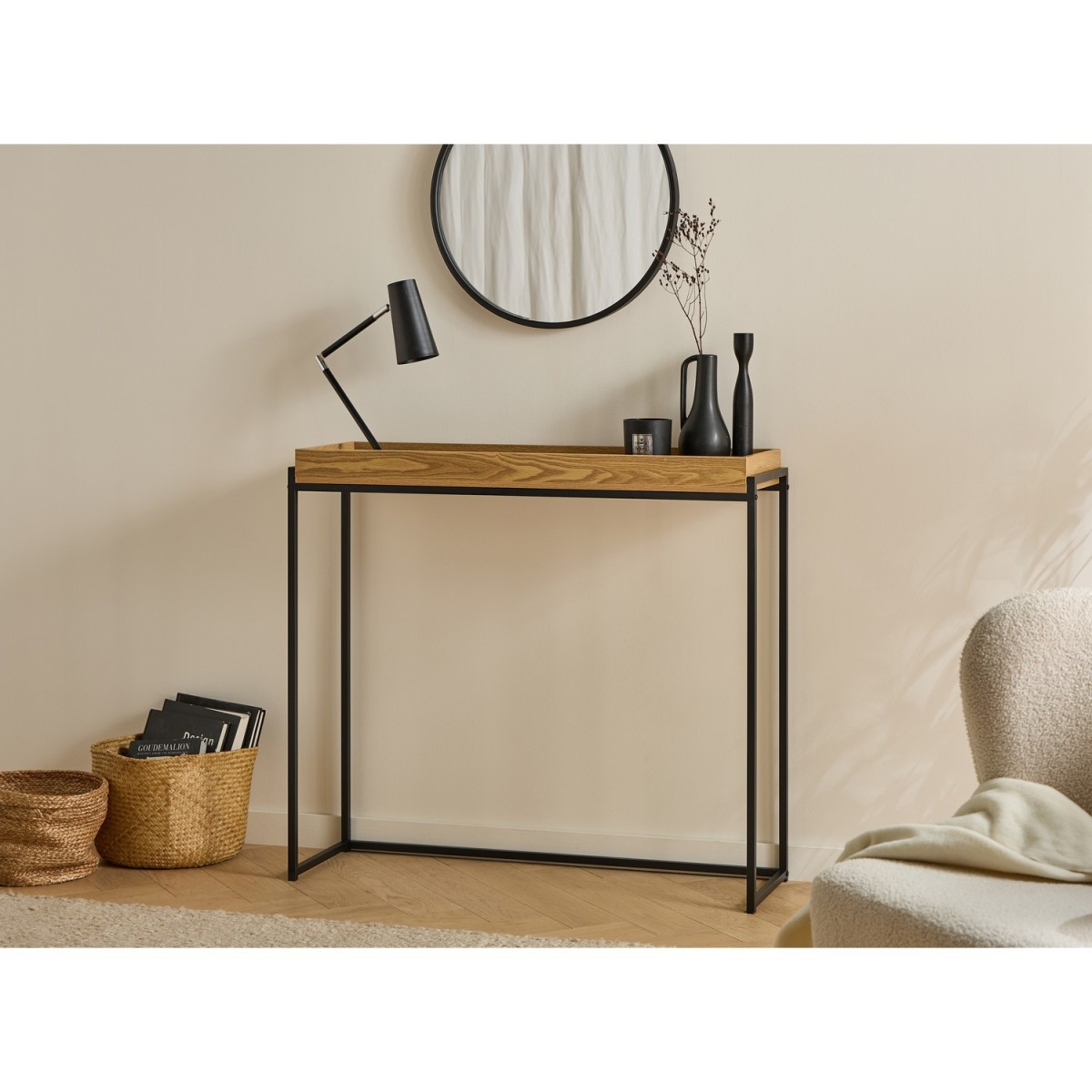 Console avec plateau à rebords bois clair, CALICOSY