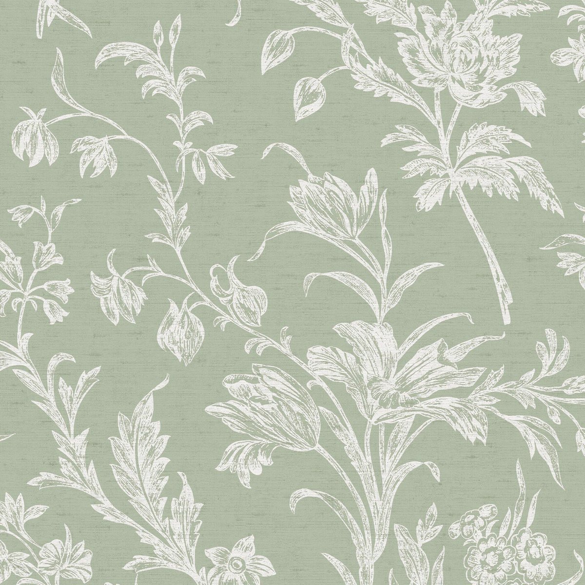 Papier peint fleuri Lloyd vert sauge, beige, LAURA ASHLEY