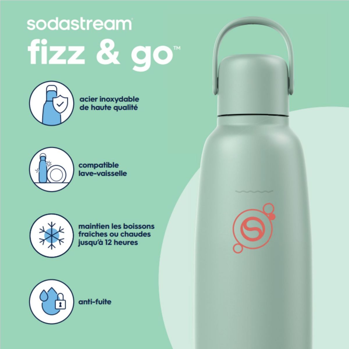 Bouteille isotherme Fizz & Go Cool menthe 0.9L couleur unique, SODASTREAM