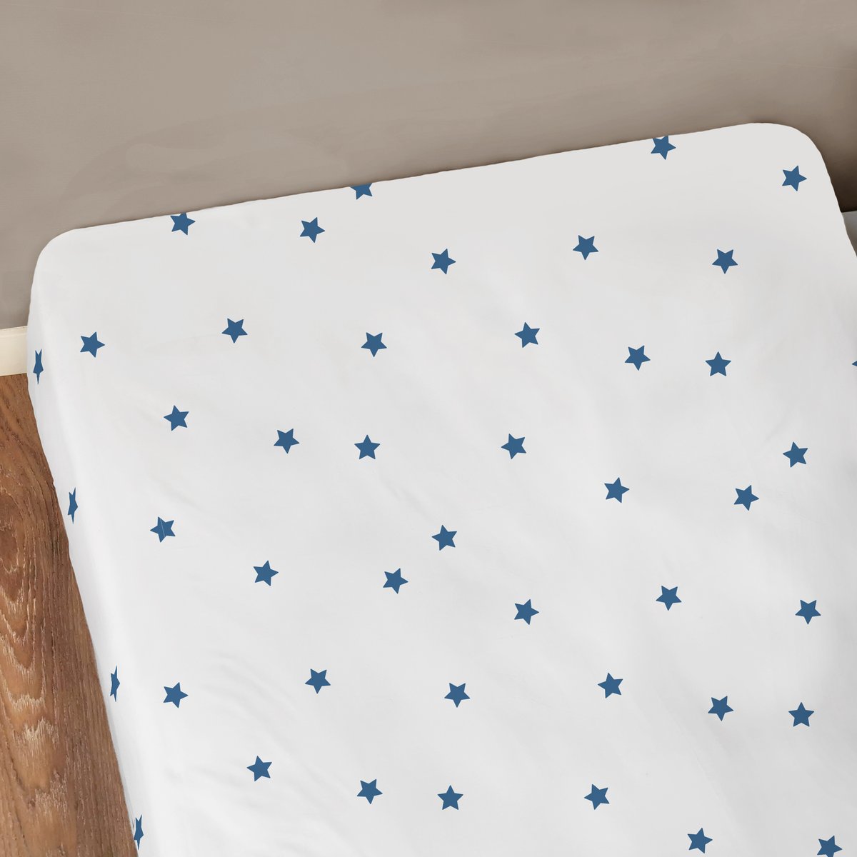 Drap-housse imprimé 100% coton, NUIT ETOILÉE blanc, bleu, MATT ET ROSE