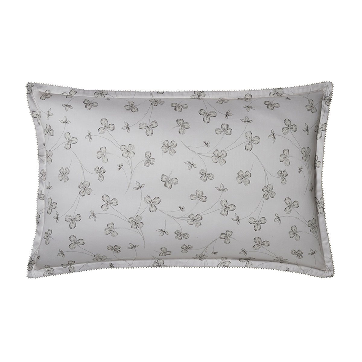 Taie d'oreiller imprimée en satin de coton bio, QUATRE FEUILLES blanc hermine, ALEXANDRE TURPAULT
