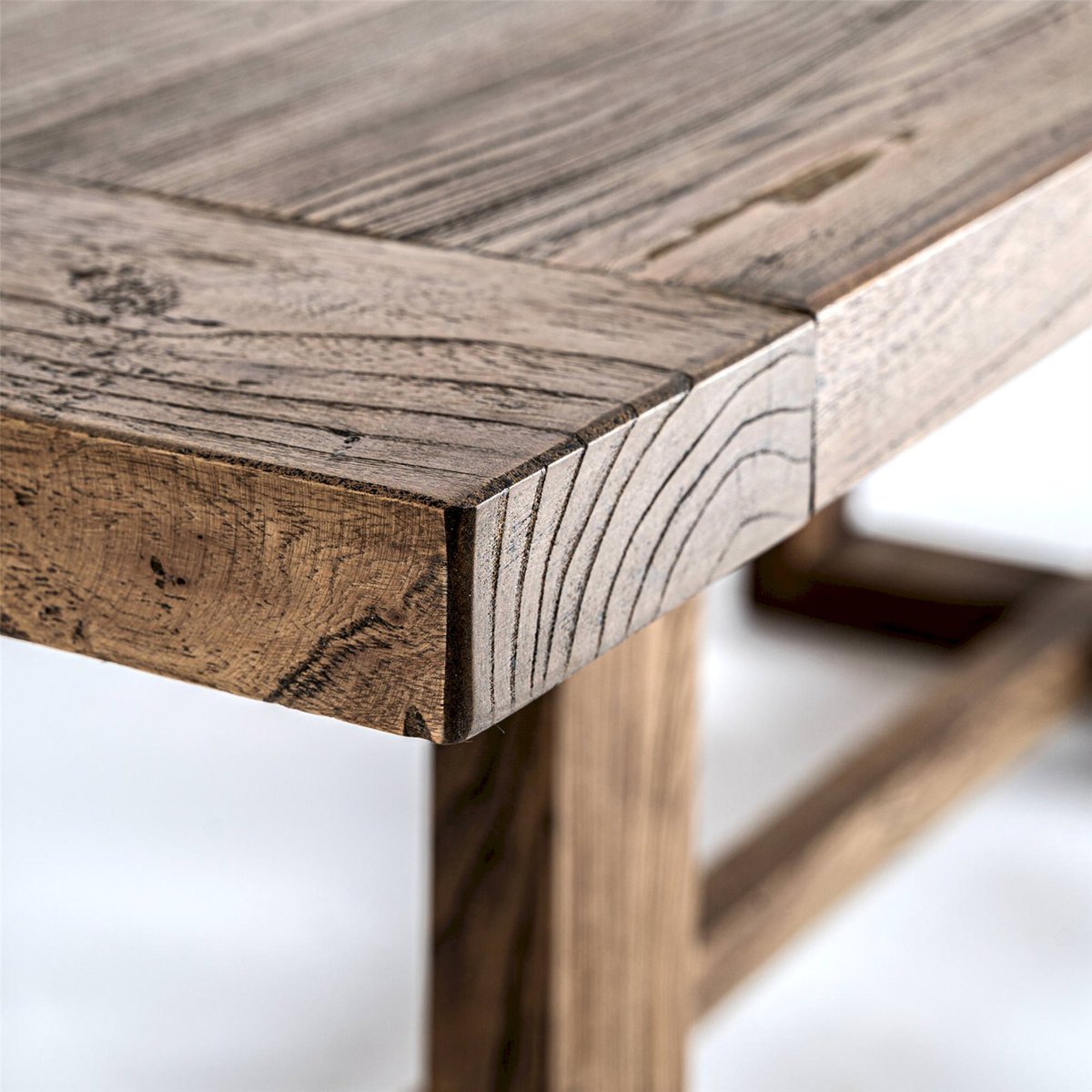 Table de salle à manger en bois et marbre marron bois d'orme marbré, RECOLLECTION