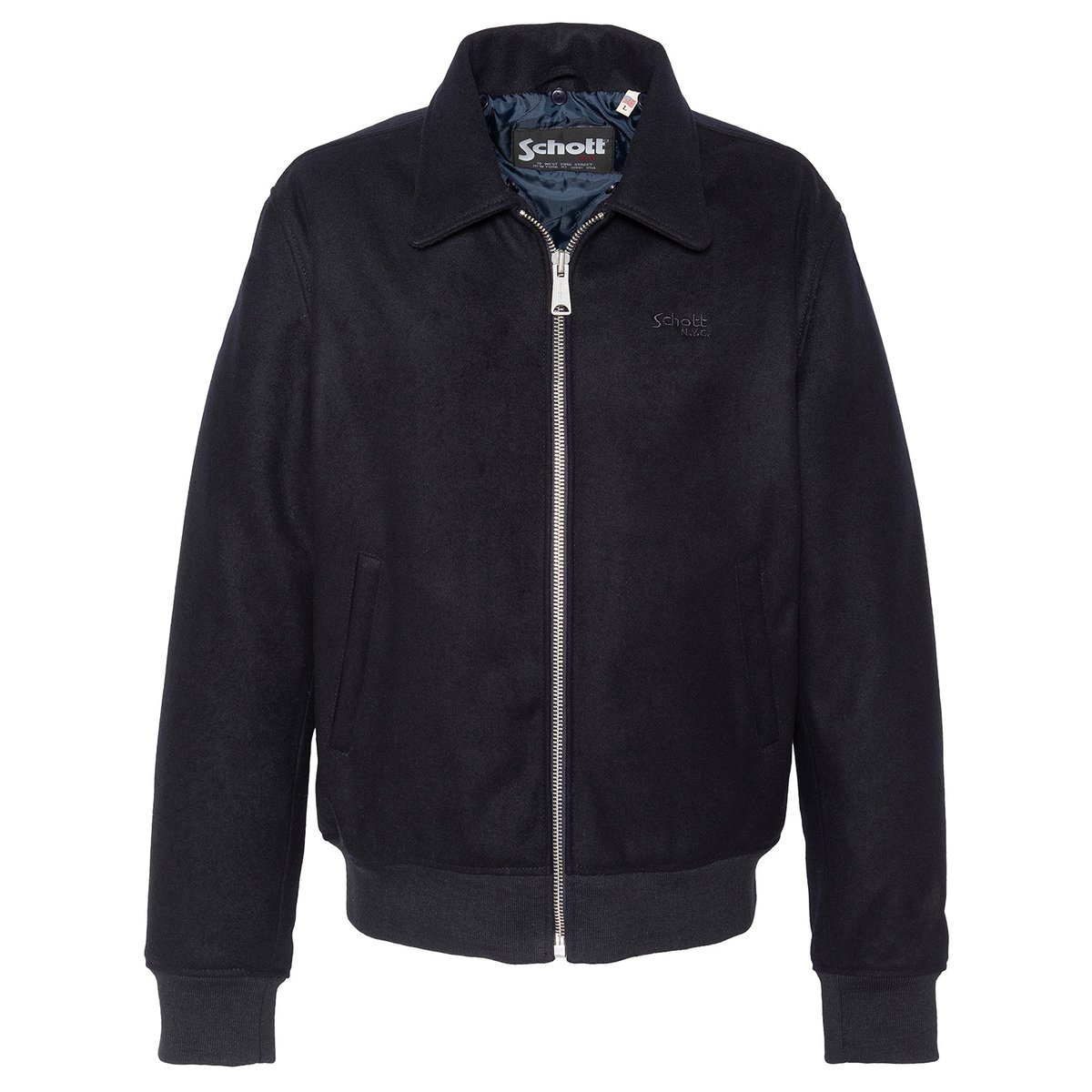 Blouson pilote en laine mélangée bleu marine, SCHOTT