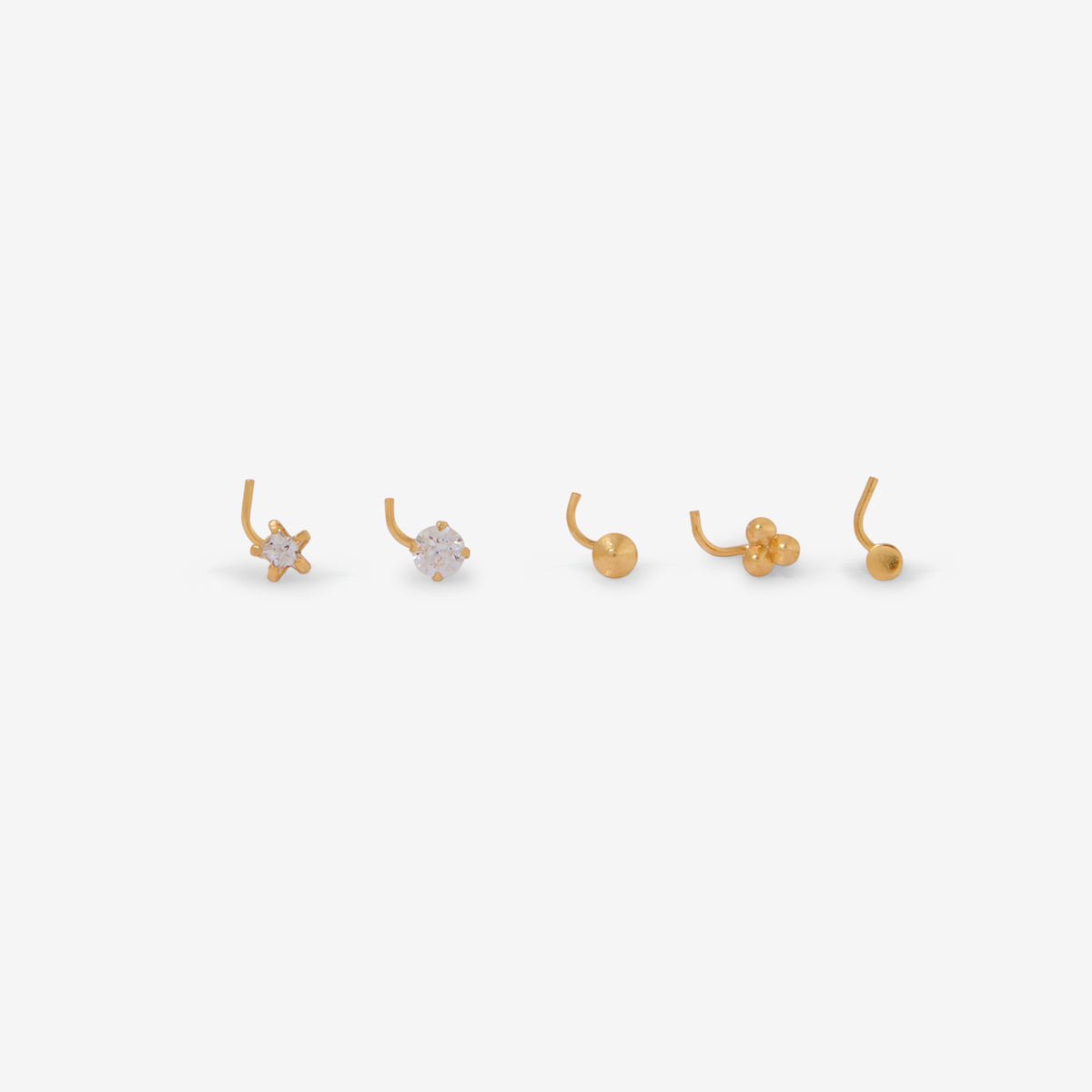 Set de 5 piercings nez doré en argent garanti et zircon doré, BALABOOSTE