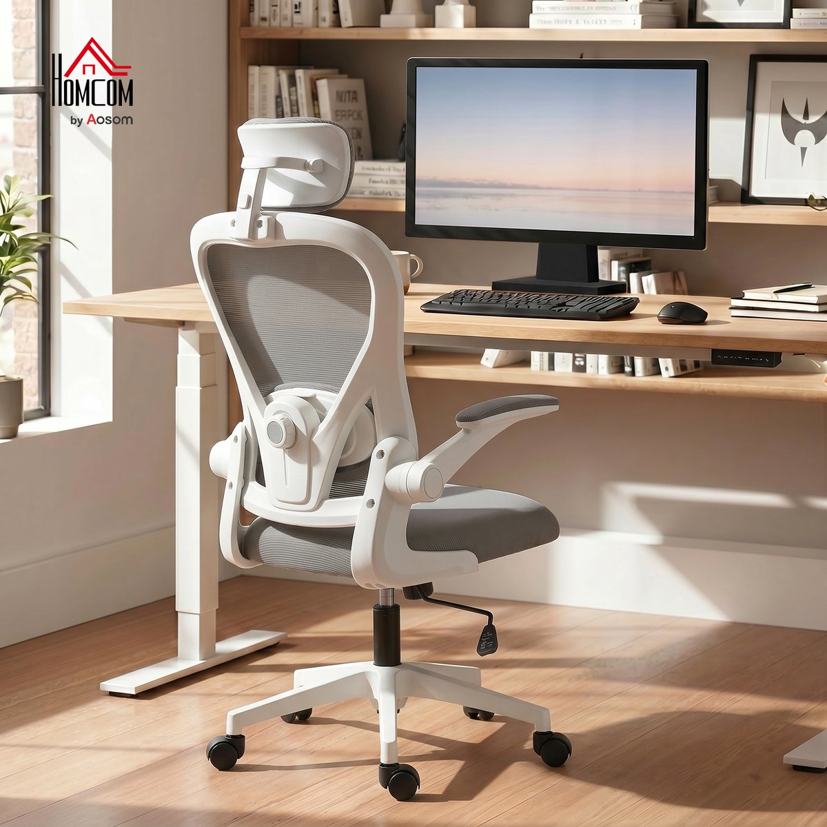 Chaise de bureau Maille Gris gris, HOMCOM