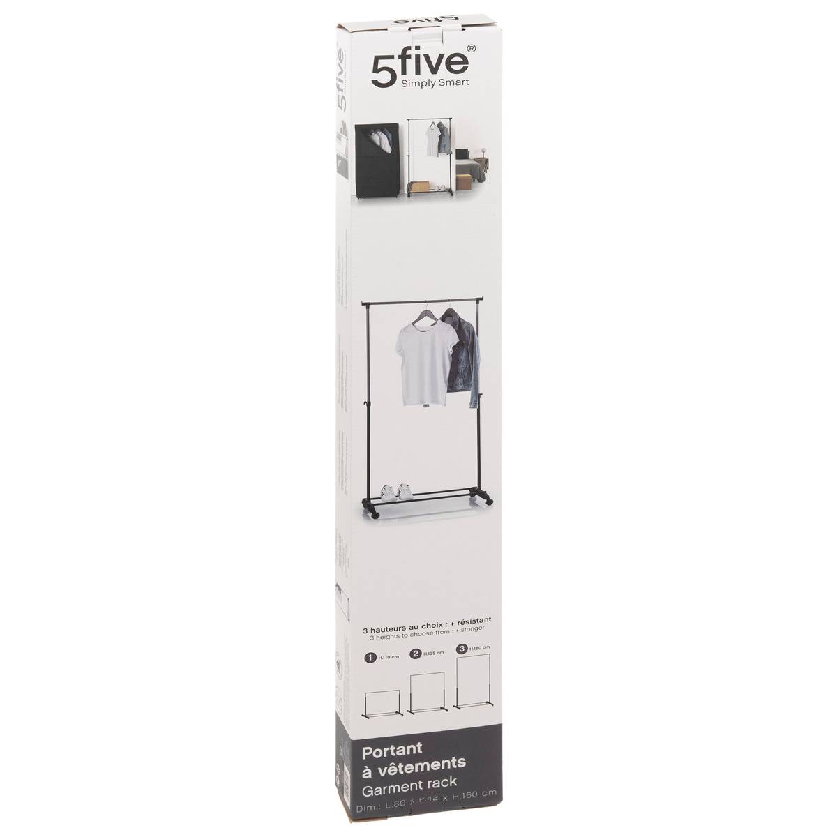 Portant à vêtement extensible sur roulettes en métal PAN noir, 5FIVE SIMPLY SMART