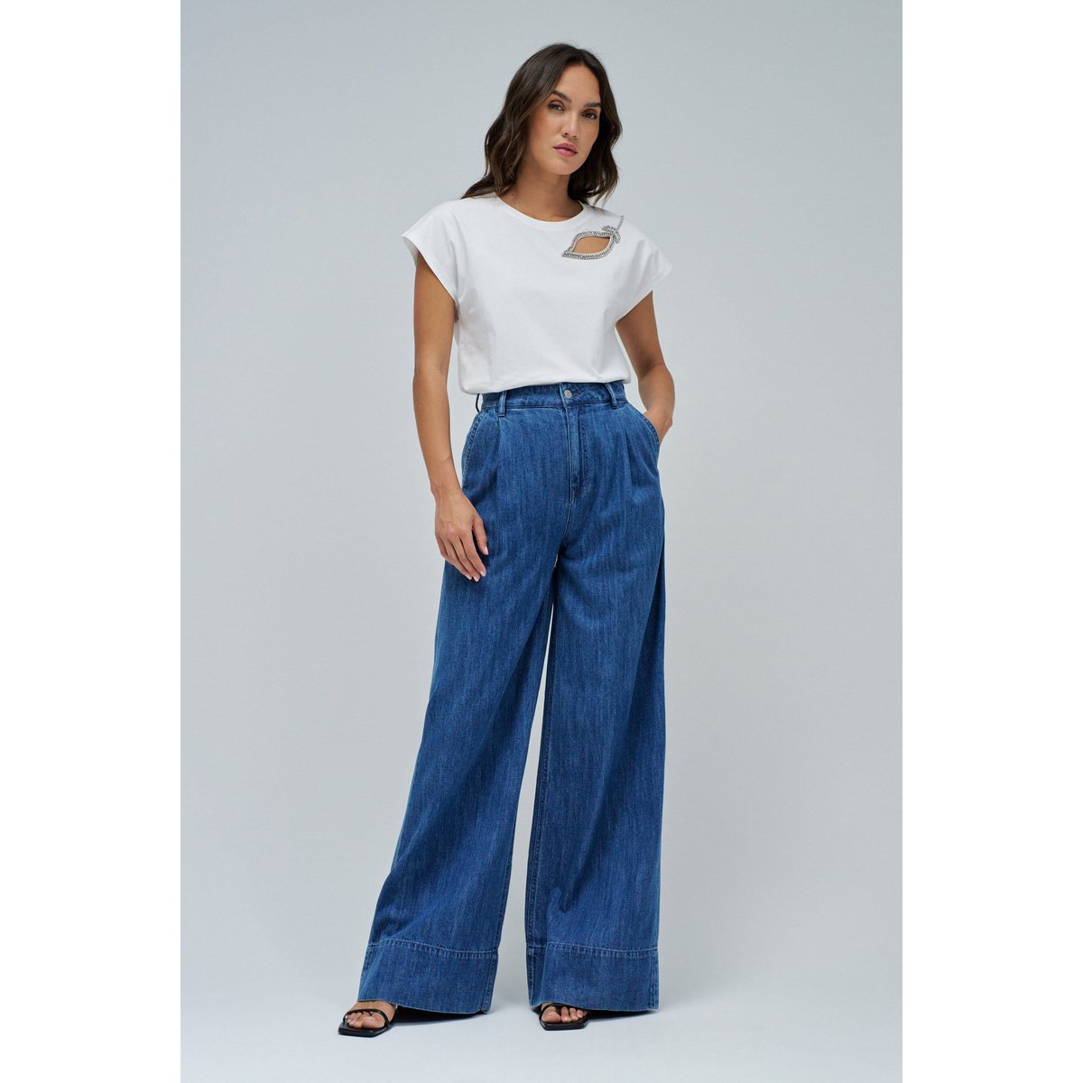 T-SHIRT AVEC DÉCOUPE SUR LA POITRINE blanc, SALSA JEANS