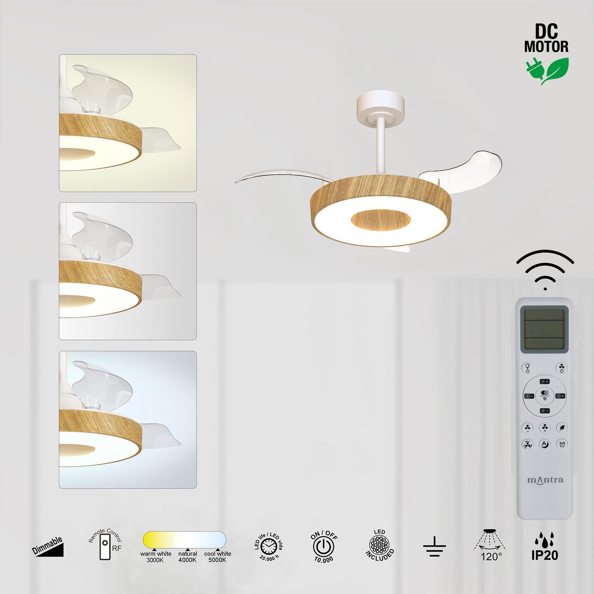 Ventilateur en métal, COIN FAN MINI SMART bois, MANTRA