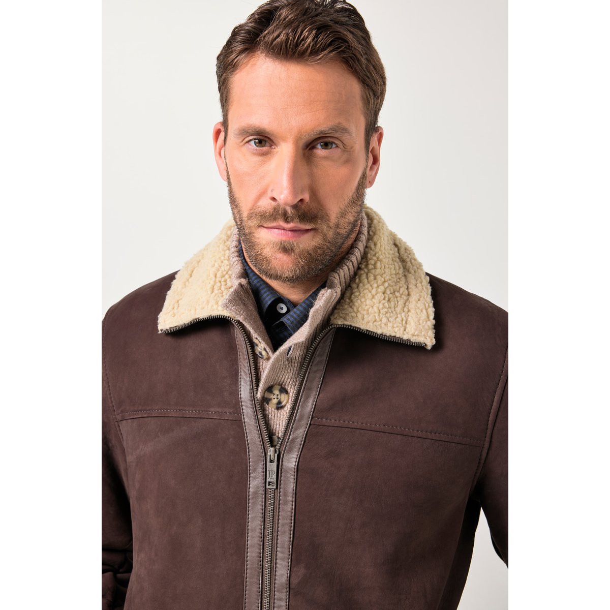 Veste en véritable cuir nappa d'agneau marron foncé, JP1880