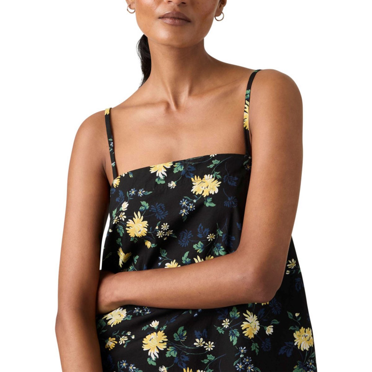 Robe longue en coton noire floral avec une coupe droite et des bretelles noir, LEVI'S