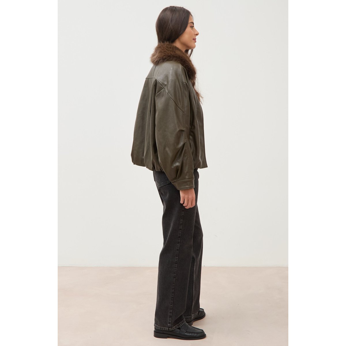 Blouson oversize manches longues vert olive, BONOBO