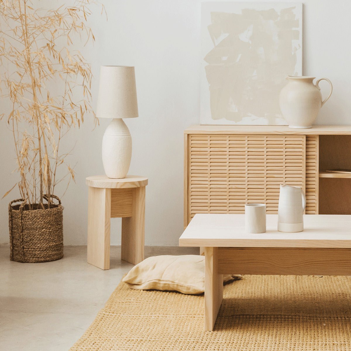 Tabouret en pin massif non verni CALPE bois clair, NAAN FURNITURE