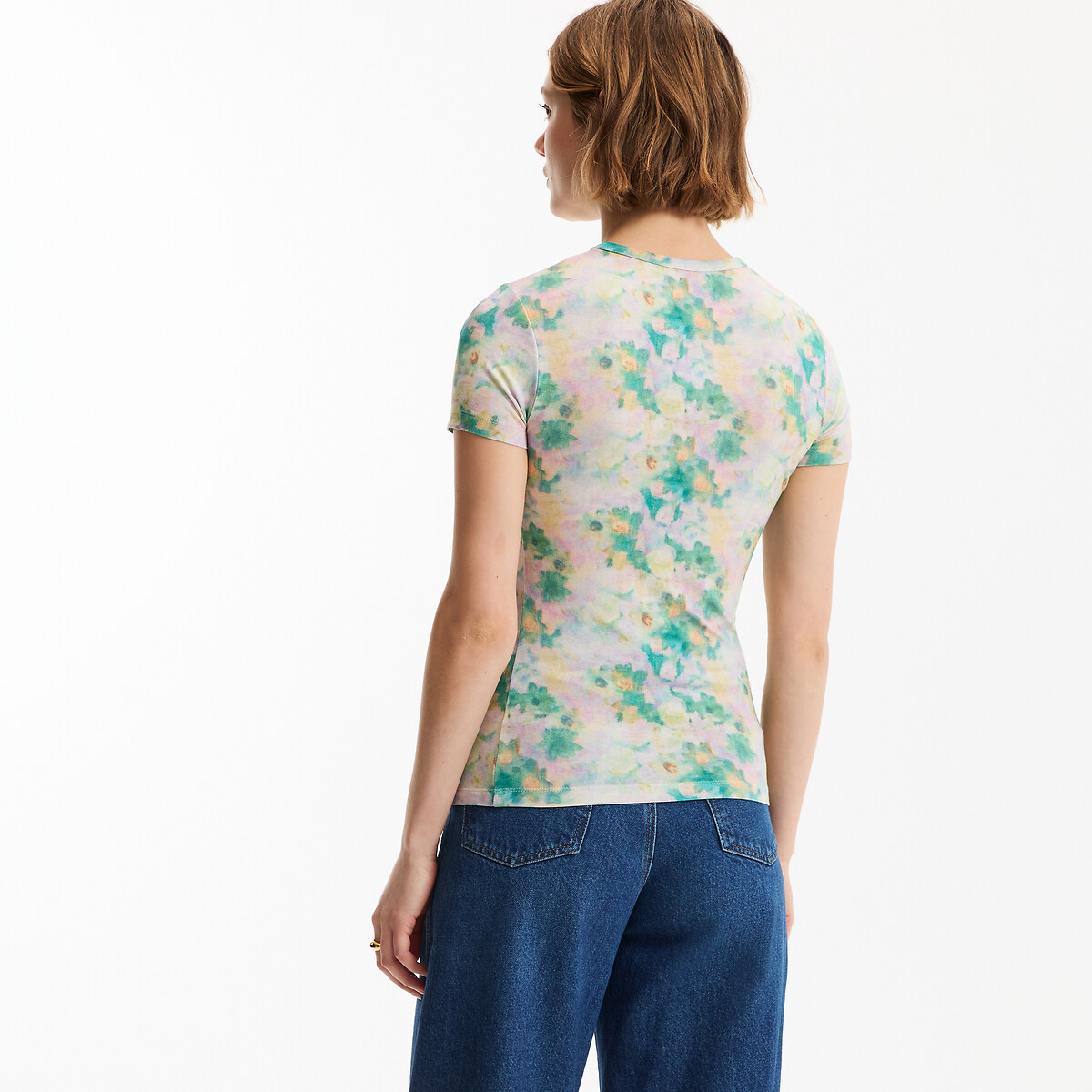 T-shirt col rond manches courtes imprimé floral imprimé fleur, LA REDOUTE COLLECTIONS